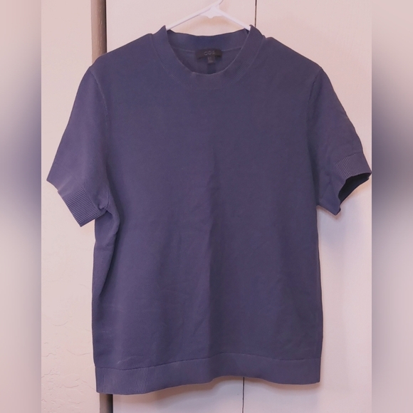 COS Cotton Blue Knit Pullover Boxy Sweater Size Medium Top Short Sleeves Preppy - Picture 1 of 10